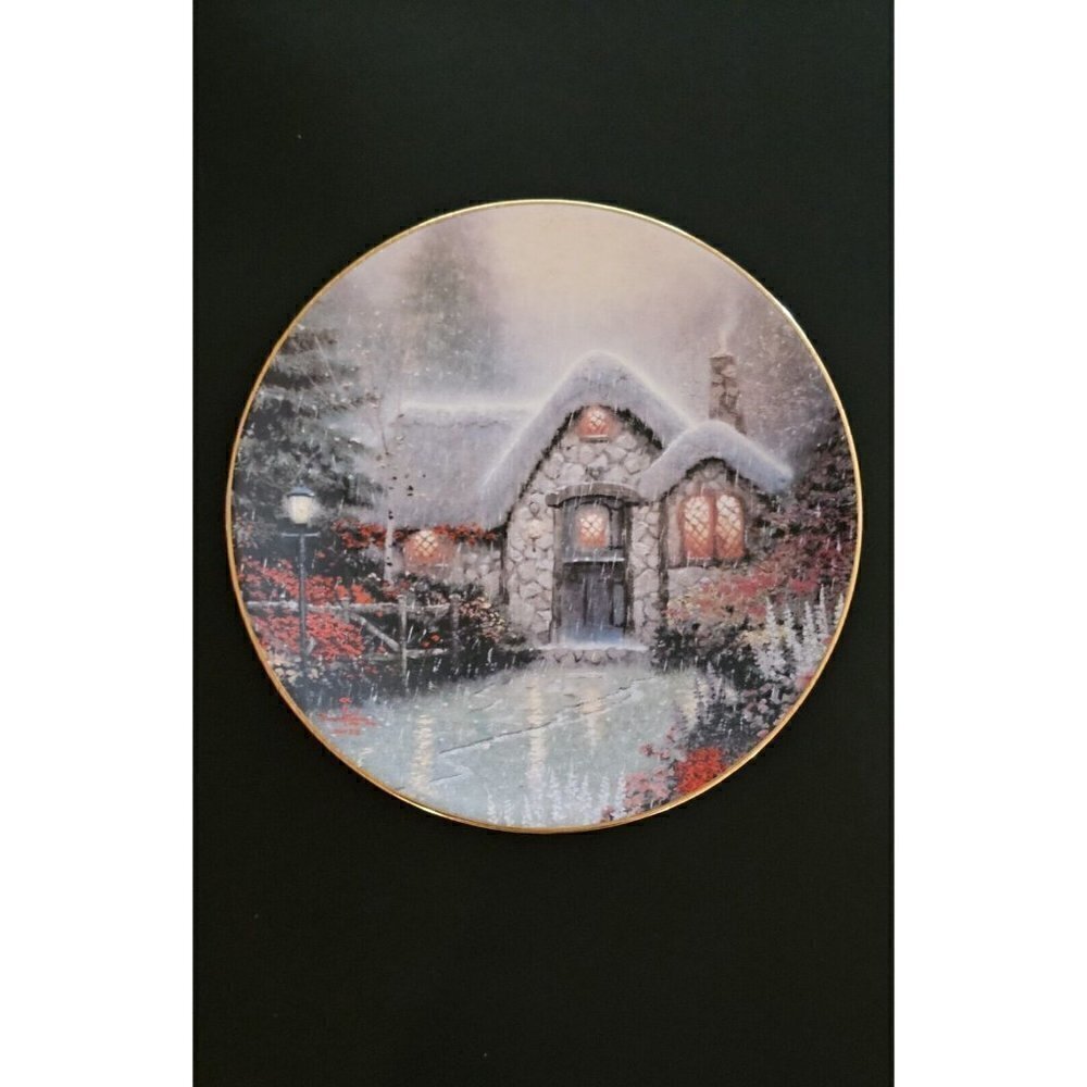 Thomas Kinkade Woodsman's Thatch Cottage Collector Plate Garden Cottages 1992
